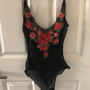Black Mesh floral Bodysuit